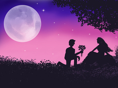 Proposal under the Moon adobe design digital digital art digital artist fresco moon night painting romantic
