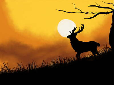 Deer in forest adobe creative creative design deer design digital digital art digital artist forest fresco illustration painting sunset sunsets