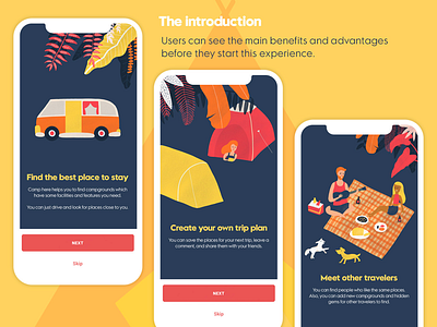 Finding Campground Mobile App UI & Branding application screen design branding camping illustration logo mobile app outdoor ui