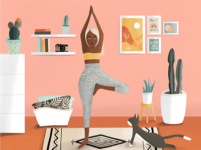 A girl in Yoga Pose active cat character design decoration healthy illustration lifestyle modern stylish yoga pose yogi