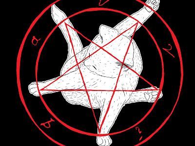 Every Time A Cat Cleans Itself It Is Worshipping The Dark Lord black cat evil illustration meme pentagram red threadless