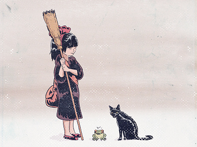 Kiki broom cartoon cat frog illustration kiki miyazaki studio ghibli witch
