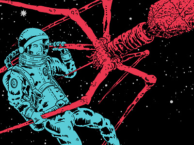 Man or... Astro-Man? astronaut battle comic illustration man or astro man red 032 c shirt space stars virus