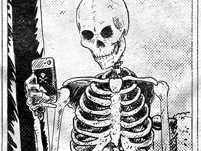 THREADLESS "Skelfie" halftone illustration selfie shirt skeleton skelfie skull smartphone threadless