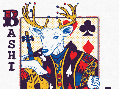 KISHI BASHI summer tour poster card deer design illustration king kishi bashi poker poster tour