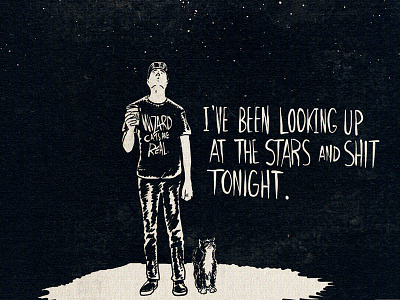I've been looking up at the stars and shit tonight. cat coffee illustration night stars wizard