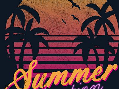 Summer vacation colorful logo neon palm trees retro summer summertime vibrant vintage