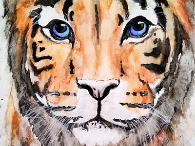 Blue eyed tiger animal art painting tiger watercolours