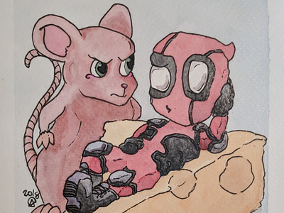 Deadpool and mouse cheesy cute cute art deadpool funny mouse painting