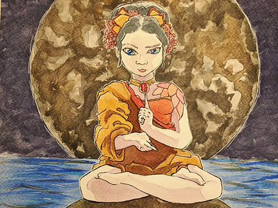 At peace beatiful full moon illustration lady meditation mysterious peace peaceful praying pretty