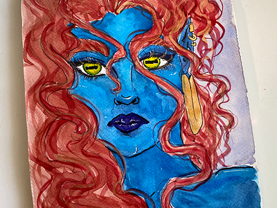 Damnation beatiful blue demon devil gold mystique painting pretty redhead