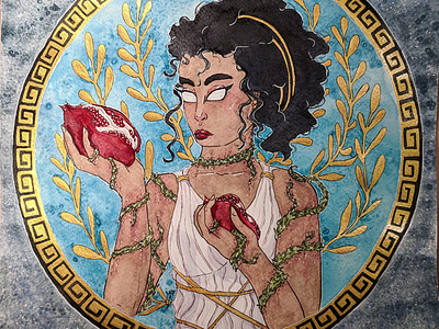 Pomegranate beatiful goddess greek god greek mythology pomegranate watercolour