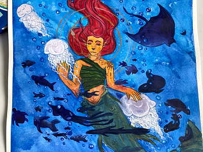 Under the sea fish mermaid mermay ocean art