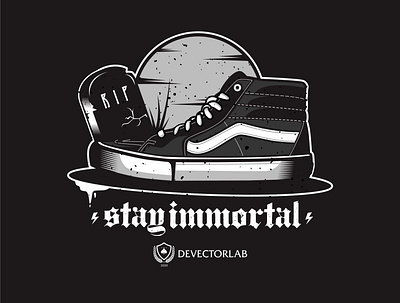 Stay Immortal illustration logo sketch skull tshirt vector