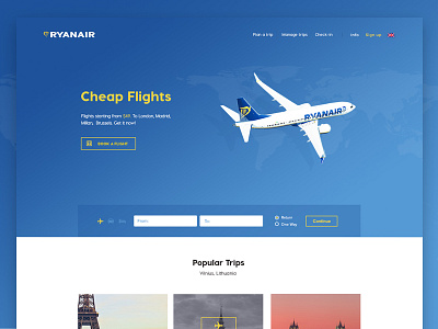 Ryanair Redesign blue and white colors bootstrap layout grid clean modern interface conceptual work flight plane homepage design photography usage ryanair homepage redesign ui user friendly design ux