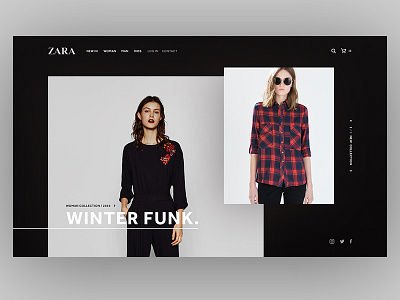 Zara Dark Theme clothes shop design conceptual work dark interface e commerce header slide design photography layout typography usage ui ux zara website redesign