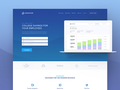 Gradvisor Redesign blue and white interface bootstrap responsive grid layout clean modern interface college plans gradvisor homepage redesign landing page concept saving for college startup page design ui ux