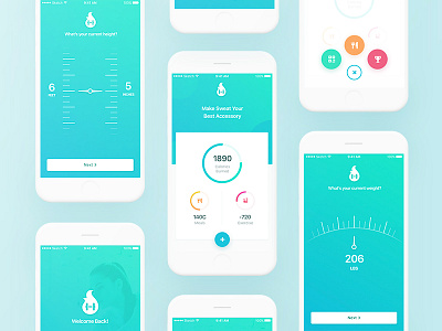 Fitness Application fit application get started gradient color palette height weight selection log in screen mobile fitness application modern clean design modern ios app white mockup