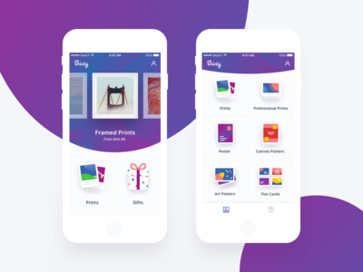 Printy Application clean modern user interface illustrative icons ios app interface minimal modern layout printing application printy application design user experience design violet blue color