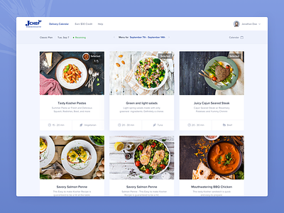 Jchef Dashboard cooking recipe dashboard food delivery food ordering platform kosher meal meal selection page modern minimal layout ui ux user experience user interface visual clean design web design user interface