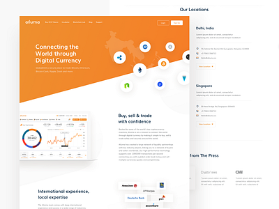 Alluma About us about us page alluma crypto exchange platform asia market blockchain trading design clean white interface cryptocoins trading view cryptocurrency trading website device mockup implementation modern icongraphy orange black colors ui ux