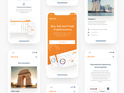 Alluma Mobile alluma crypto exchange platform asia market blockchain trading design clean white interface cryptocoins trading view cryptocurrency trading website device mockup implementation modern icongraphy orange black colors ui ux