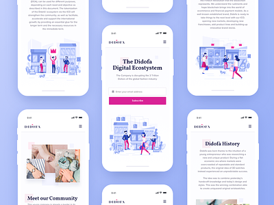 Didofa Mobile blockchain cryptocurrency blockchain ecosystem clean visual minimal design fashion industry ico webpage flat illustration landing page design interface purple blue colors responsive mobile solution ui ux