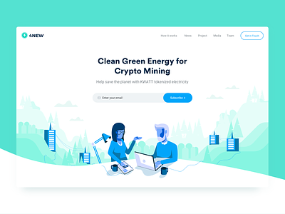 4NEW Hero Section 4new clean minimal illustration clean visual minimal design crypto mining green blue white colors hero section image landing page user interface ui ux user experience website interface design