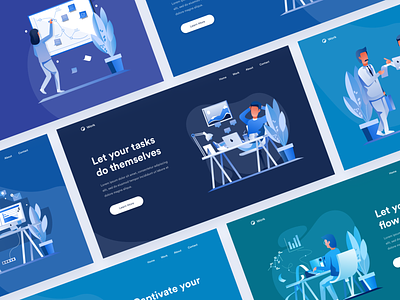 Header Examples color combinations header examples landing illustration pack minimal clean design user experience ui ux visual interface showcase web hero explorations website design website web header examples work office environment