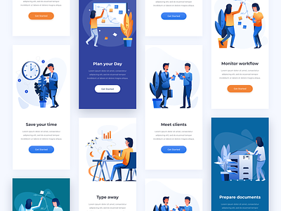 Mobile Examples color combinations get started illustration screens illustration pack minimal clean design mobile examples app mobile onboarding explorations user experience ux user interface ui visual interface showcase work office environment