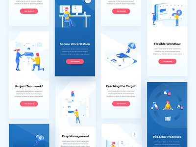 Mobile Examples blue red yellow character design color combinations get started illustration screens illustration pack minimal clean design mobile examples app mobile onboarding explorations user experience ux user interface ui visual interface showcase