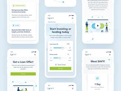 SAVY Mobile blue green color clean white minimal interface illustration icon work loan platform mobile responsive payment calculator ui ux user interface experience website redesign