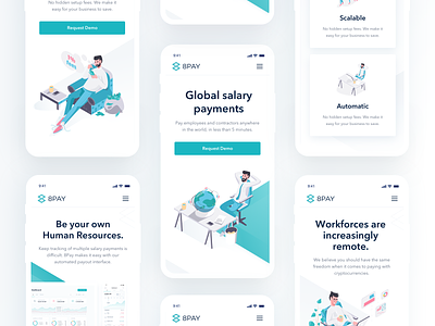 8PAY Landing Page Mobile 8pay landing responsive mobile application dashboard showcase blockchain protocol integration clean isometric illustration digital currencies transactions digital payment platform roadmap chart team section uiux user interface experience website design white green color