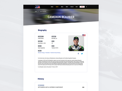 Profile Page for MotoAmerica Redesign Concept biography layout motorcycles profile rider ui web