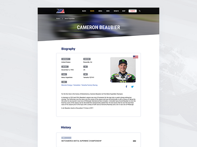 Profile Page for MotoAmerica Redesign Concept