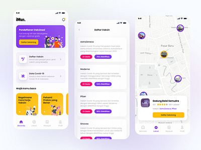 iMun - Vaccination App branding clean design glashmorphism ui uidesign user interface uxdesign vaccination vaccine vaksin