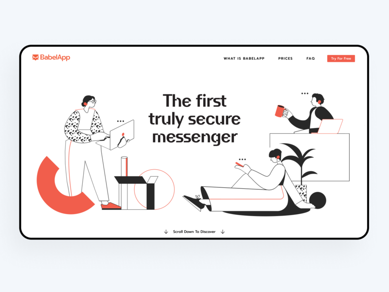 Encrypted messenger product website concept brand design brand identity branding character design corporate design encrypted messenger encryption hero illustration illustration landing page logo messenger office typography ui ux vector web illustration website design