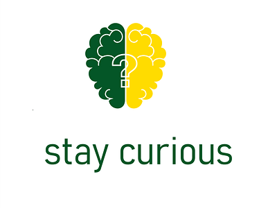 STAY CURIOUS brain branding curious green illustraion logo mind question mark stay text thinking typogaphy vector yellow