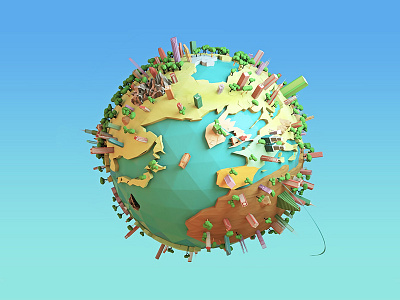 3D Earth - Very Up 3D World Project 3d 3d earth c4d colours earth globe gradient low poly map planet sphere world