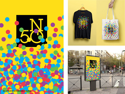 50. anniversary of Nitra Gallery anniversary citylight confetti gallery graphic design merchandise tote bag tshirt