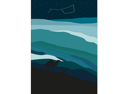 Night desert art camel colorful constellation desert design flat graphics illustration illustrator landscape minimal moonlight stars ursa vector vector art