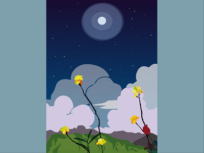 "flowers in the night" art colorful design flowers graphics illustration illustrator minimal moonlight night vector