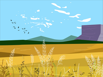 "wheat field" field flat illustration illustrator landscape minimal nature vector vector art vector illustration wheat