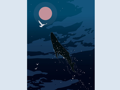 "star whale" art illustration illustrator minimal moon starry night starry sky stars vector vector art vector illustration whale