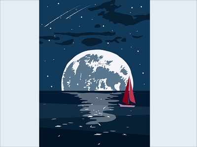 "sea" art boat illustration illustrator minimal moon moonlight sea stars vector vector art vector illustration