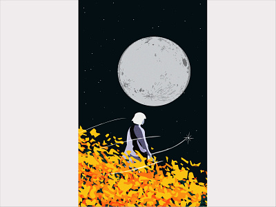 " under the moon" art fantasy flower girl illustration illustrator minimal moon star vector vector art vector illustration