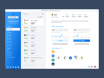 Crypto currency yield product UI