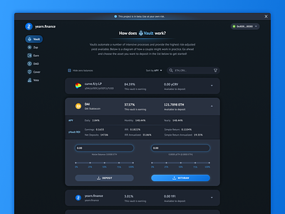 Crypto currency yield product UI app design crypto crypto currency dark mode dashboard design figma investments management app minimalistic product design transactions ui ux webdesign yield