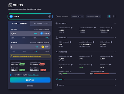 Cryptocurrency vaults actions UI actions crypto cryptocurrency cta dark mode deposit figma input fields product design ui ui design ux design vault web