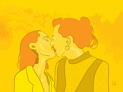 Beso Amarillo art flat illustration kiss kisses kissing lesbian minimal portrait vector women
